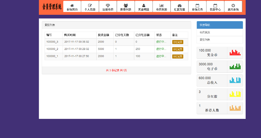 PHP日分红复投返利直推系统源码