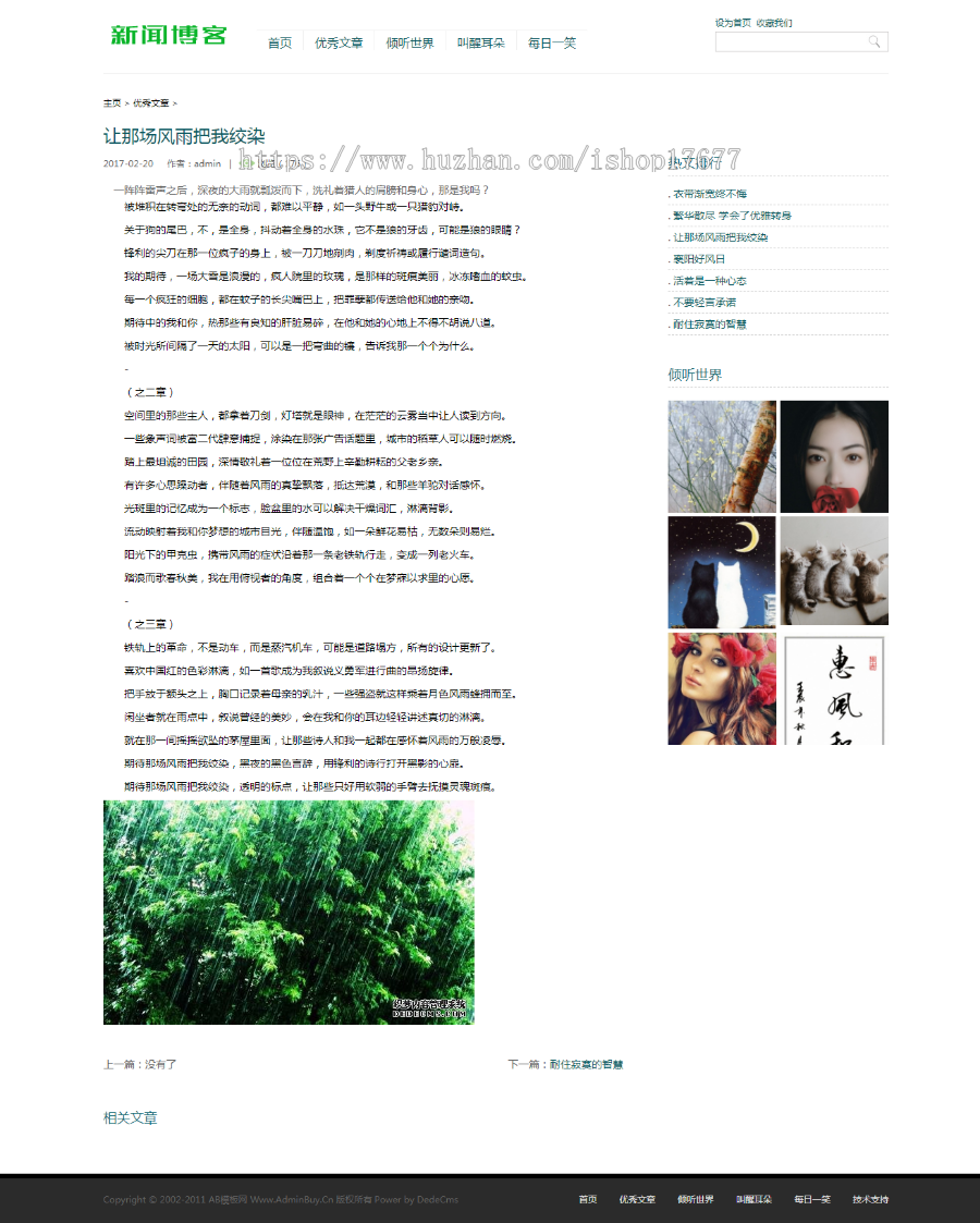 小清新优秀文章新闻博客类网站源码 个人博客美文织梦dedecms模板 手机版 同步数据 