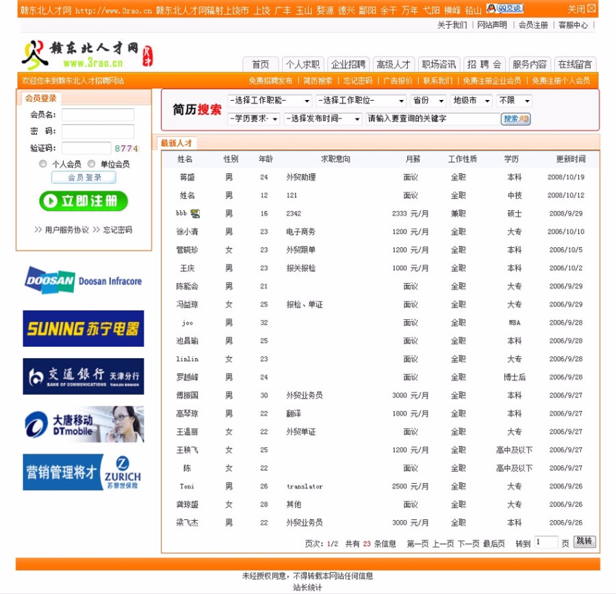 橙色规整 大型人才求职招聘信息平台系统网站源码 ASP+ACC