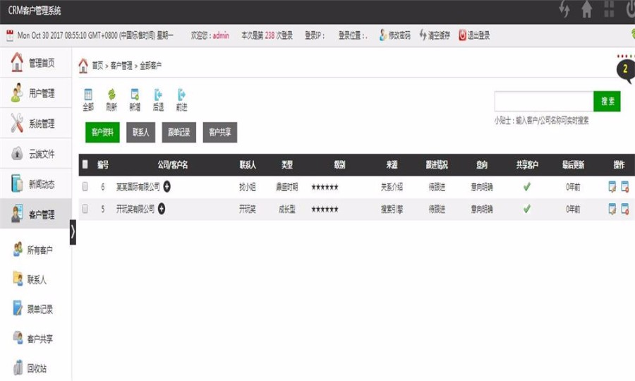 thinkphp客户关系资料管理用户权限管理 crm系统 php网站源码 