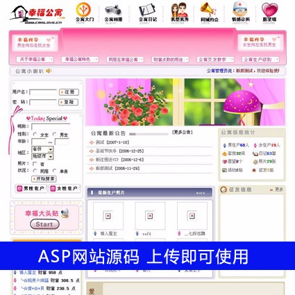 规整漂亮 爱情公寓网络同居交友平台系统网站源码 ASP+MSSQL