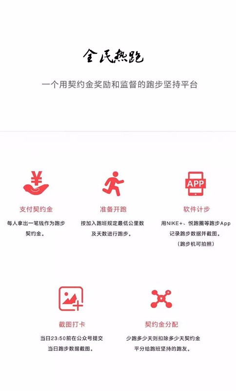 全民热跑 1.68 一个用契约金奖励和监督跑步的平台模块 营销吸粉 营销模式多变 活跃粉丝