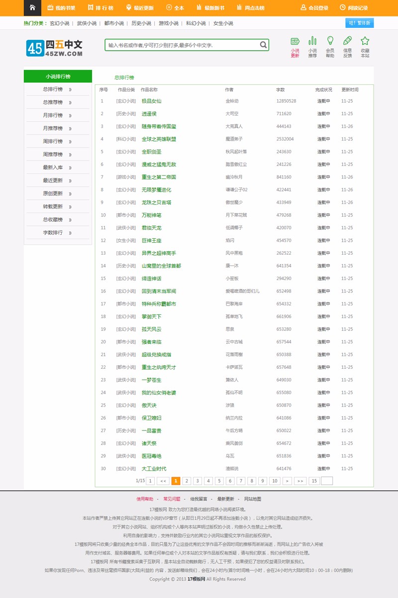 45zw经典模板，杰奇小说模板，杰奇小说源码