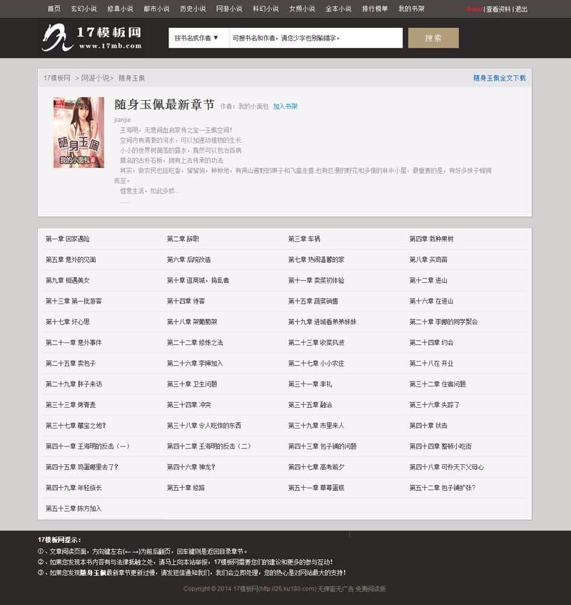黑色杰奇小说模板,流畅访问小说模板