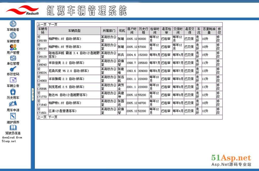 asp.net 汽车管理系统源码 车辆管理系统源代码 派车管理软件