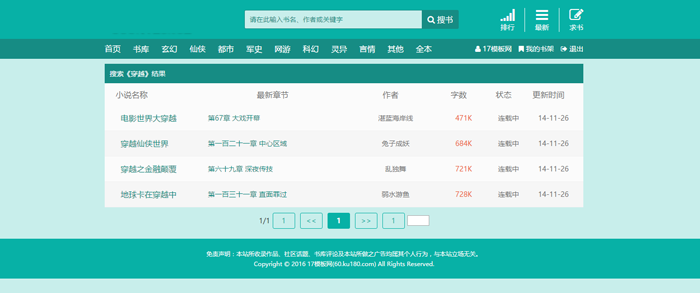 深绿色杰奇1.7纯静态小说模板 精致清爽的小说模板