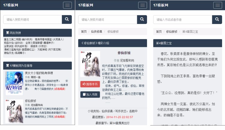 [201806优化版]杰奇小说黑色自适应模板，杰奇小说模板，PC+WAP模板 