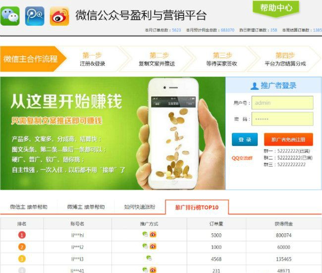 2015微信公众号盈利平台三级分销|任务派单|CPS联盟源码,5套首页模板